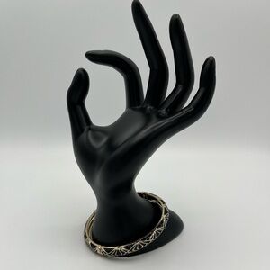 Sequin Black & Silver Tone Hinged Bangle Bracelet Geometric Art Deco Clamper